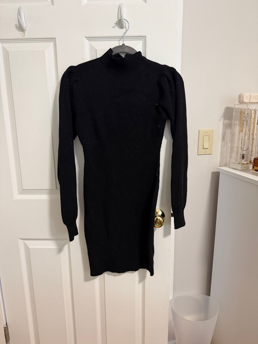 a.n.a Black Ribbed Long Sleeve Mock Neck Dress